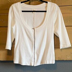 Anthropologie White Ribbed Top with Zipper Front